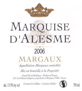 碧加侯爵酒庄副牌干红Marquise d'Alesme