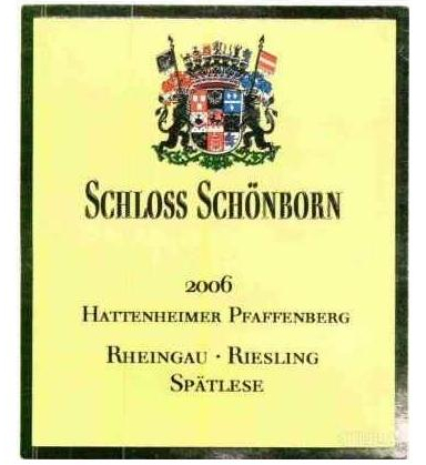 勋彭发芳山园雷司令迟摘干白Schloss Schonborn Hattenheimer Pfaffenberg Riesling Spatlese