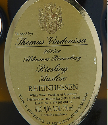 阿斯海默雷司令精选甜白Thomas Vindonissa Riesling Auslese