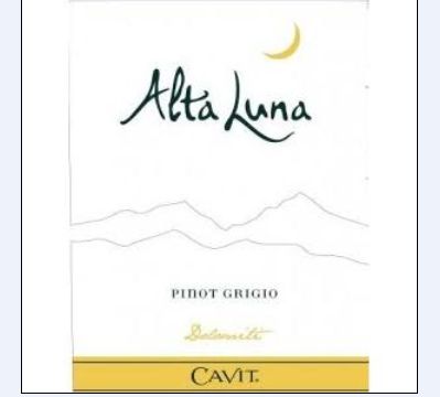 凯味特奥特卢娜灰皮诺干白Cavit Pinot Grigio Vigneti delle Dolomiti Alta Luna White