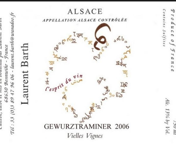 洛朗巴斯老藤琼瑶浆甜白Laurent Barth Gewurztraminer Vieilles Vignes