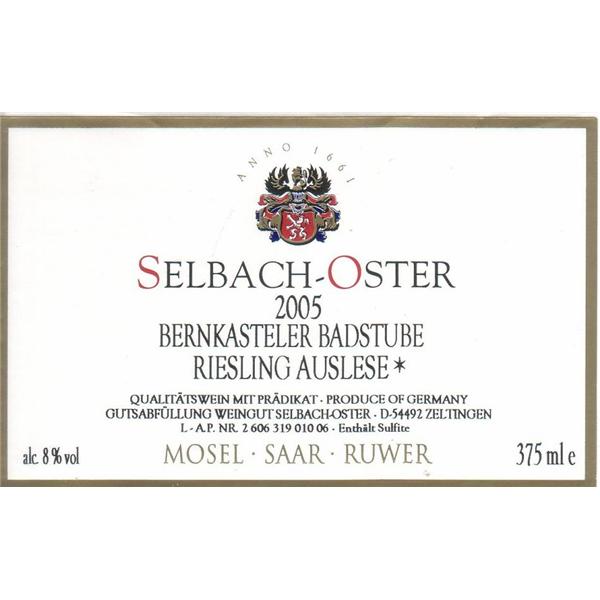 泽巴赫班卡斯特勒-巴斯图园雷司令精选半干白Selbach-Oster Bernkastler Badstube Riesling Auslese