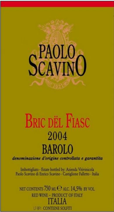 宝斯嘉菲亚斯克布里克园巴罗洛红葡萄酒Paolo Scavino Bric del Fiasc