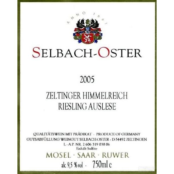 泽巴赫塞尔廷仙境园雷司令精选半干白Selbach-Oster Zeltinger Himmelreich Riesling Auslese