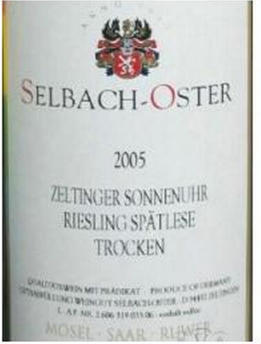 泽巴赫塞尔廷日晷园雷司令迟摘干白Selbach-Oster Zeltinger Sonnenuhr Riesling Spatlese Trocken