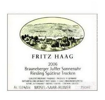 海格布朗伯哲朱弗日晷园雷司令迟摘半干白Fritz Haag Brauneberger Juffer Sonnenuhr Riesling Spatlese