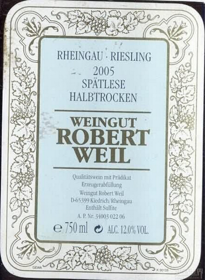 罗伯特威尔雷司令迟摘半干白Weingut Robert Weil Riesling Spatlese Halbtrocken