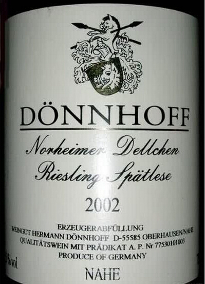 杜荷夫诺黑黛儿雷司令迟摘甜白Weingut Donnhoff Norheimer Dellchen Riesling Spatlese