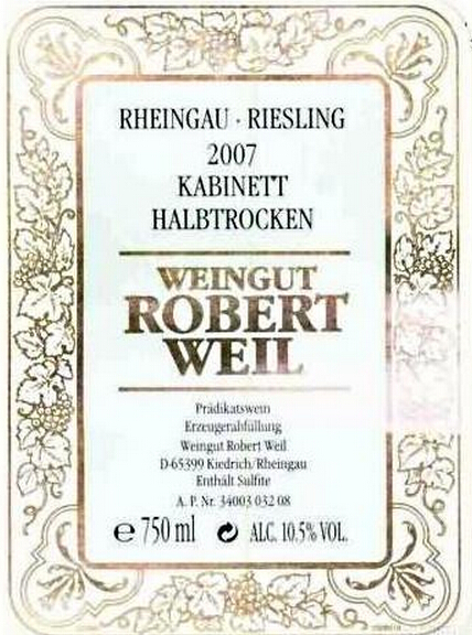 罗伯特威尔雷司令半干白Weingut Robert Weil Riesling HalbTrocken