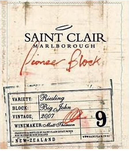 圣克莱尔先锋9号大约翰雷司令干白Saint Clair Pioneer Block 9 Big John Riesling