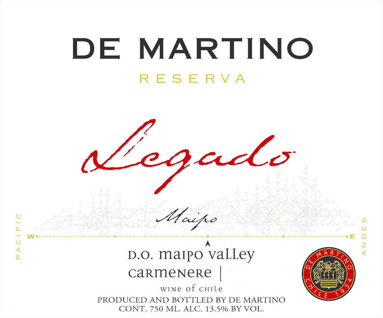 德马丁诺酒庄传承珍藏卡美娜干红De Martino Legado Reserva Carmenere