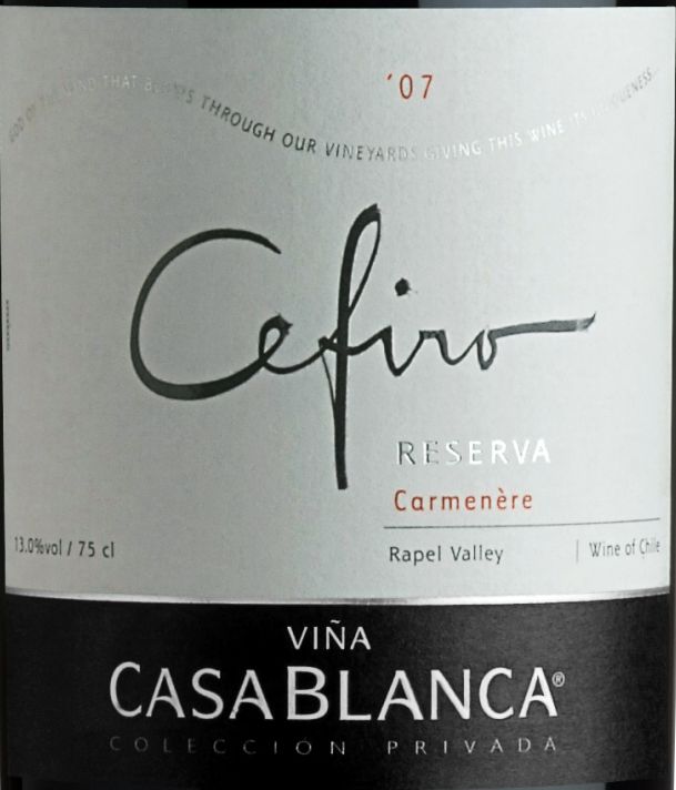 卡萨布兰卡酒庄天逸珍藏系列佳美娜干红Vina Casablanca  Cefiro Carmenere