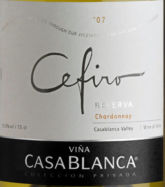 卡萨布兰卡酒庄天逸珍藏系列霞多干白Vina Casablanca Cefiro Chardonnay