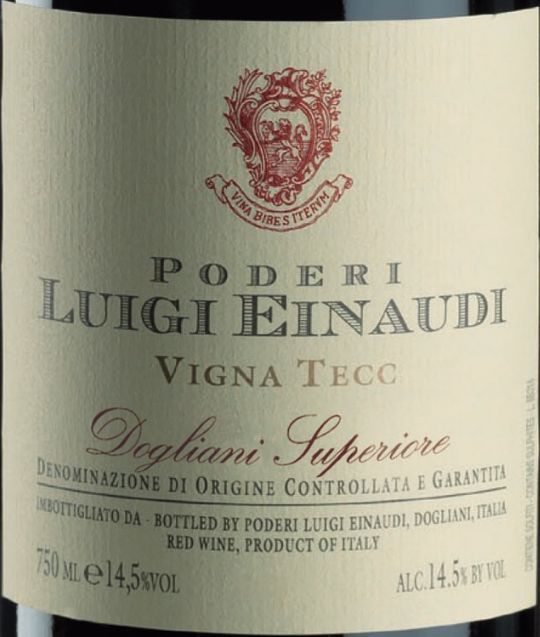 艾劳迪总统特可园多利亚尼特级干红Poderi Luigi Einaudi Vigna Tecc Dogliani Superiore