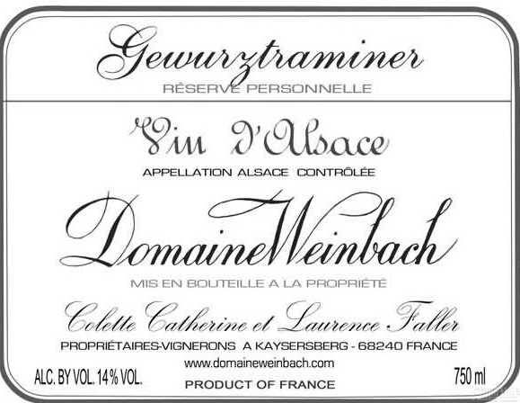 温巴赫私人珍藏琼瑶浆干白Domaine Weinbach Gewurztraminer Reserve Personnelle