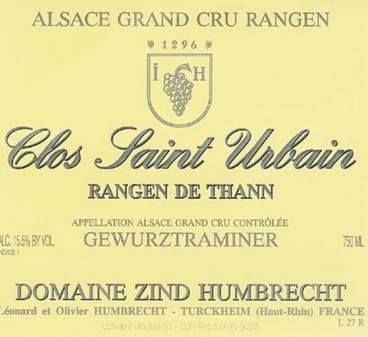 辛特-鸿布列什酒庄塔恩兰根圣尤班庄园琼瑶浆干白Domaine Zind-Humbrecht Rangen de Thann Clos Saint Urbain Gewurztraminer