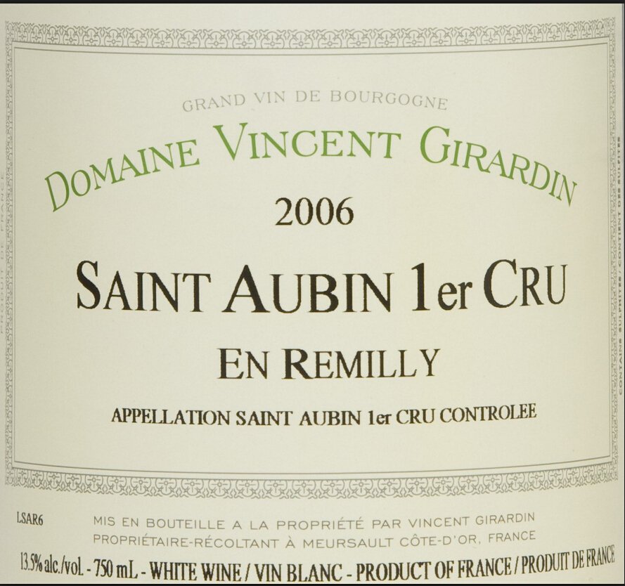 乔丹圣欧班一级园干白Domaine Vincent Girardin En Remilly Premier Cru