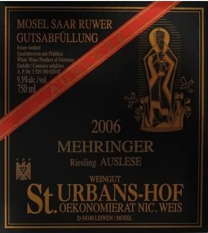 圣优荷夫梅林精选雷司令半干白Weingut St. Urbans-Hof Mehringer Riesling Auslese