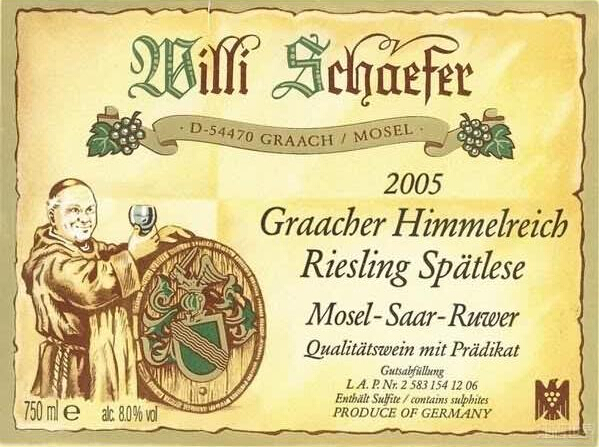 舍费尔格拉齐仙境园雷司令迟摘半干白Weingut Willi Schaefer Graacher Himmelreich Riesling Spatlese