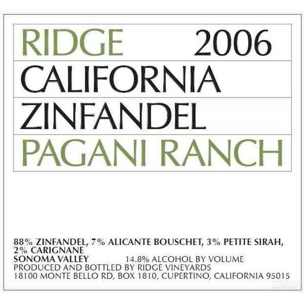 山脊帕格尼园仙粉黛干红Ridge Pagani Ranch Zinfandel