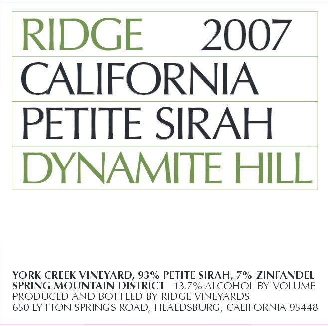 山脊代纳迈山小西拉干红Ridge Dynamite Hill Petite Sirah