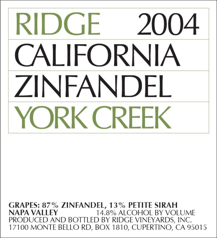 山脊约克溪仙粉黛干红Ridge York Creek Zinfandel