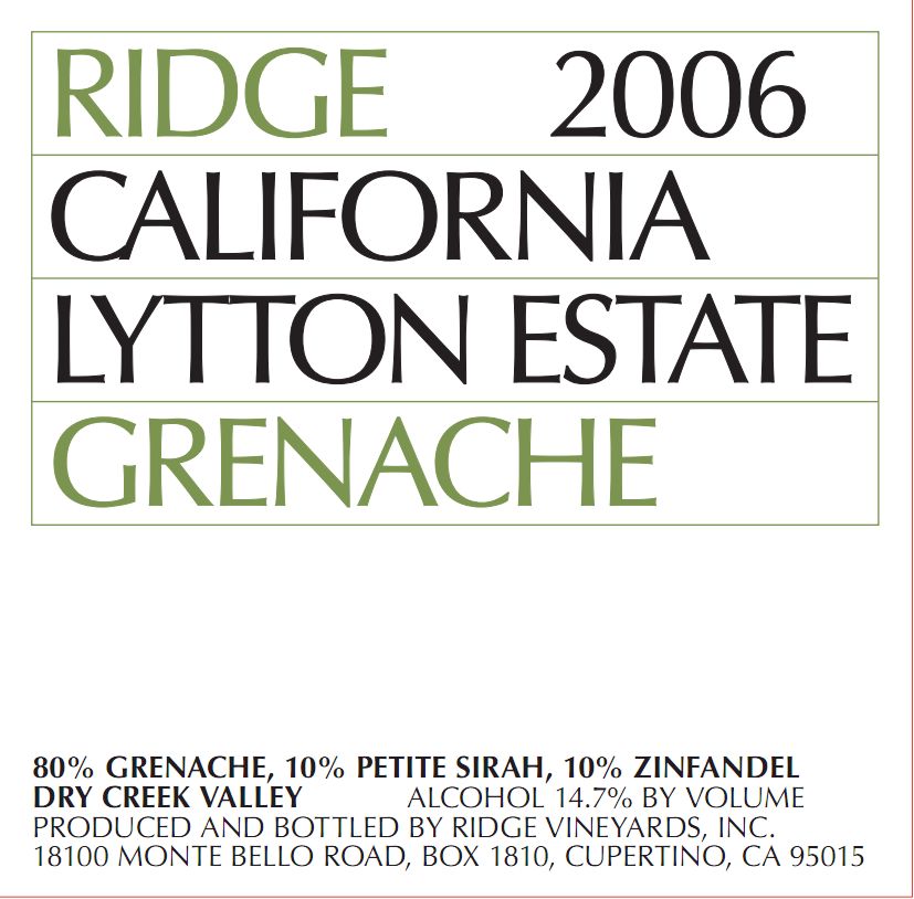 山脊利顿园歌海娜干红Ridge Lytton Estate Grenache