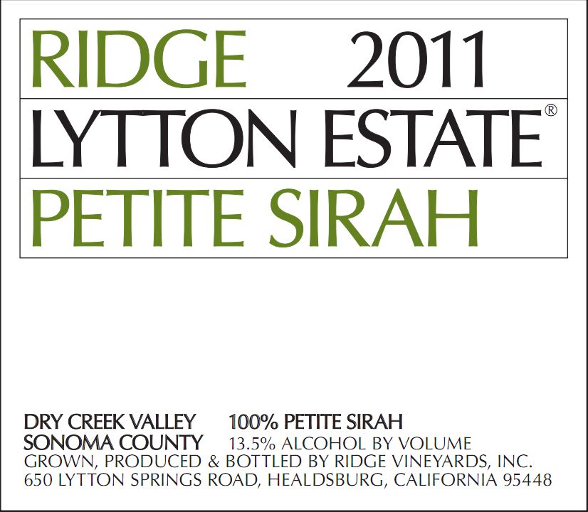 山脊利顿园小西拉干红Ridge Petite Sirah Lytton Estate