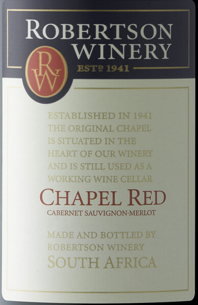 罗宾逊教堂红赤霞珠梅洛干红Robertson Winery Chapel Red–Cabernet Sauvignon Merlot