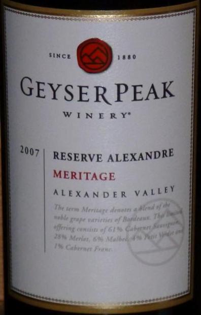 盖世峰亚历山大珍藏梅里蒂奇干红Geyser Peak Reserve Alexandre Meritage