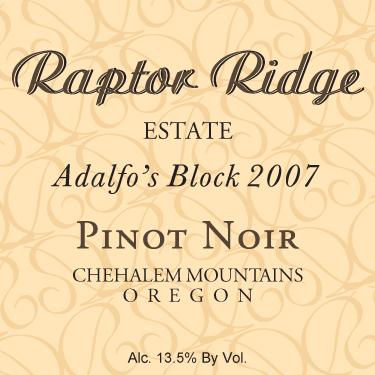 恐龙岭阿达福区黑皮诺干红Raptor Ridge Adalfo's Block Pinot Noir