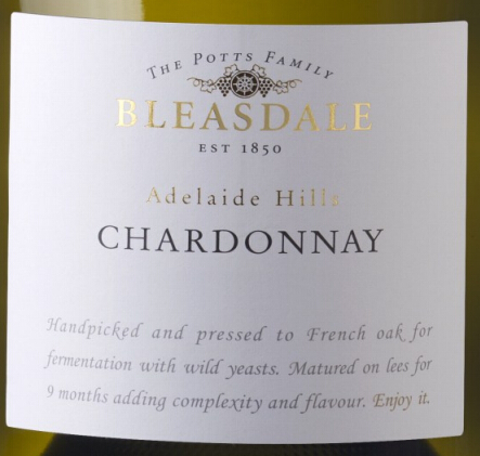 宝黛酒庄霞多丽干白（阿德莱德山)Bleasdale Chardonnay