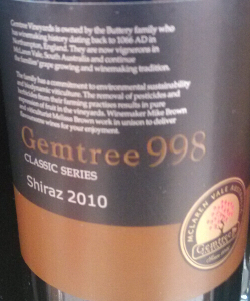 宝石树998设拉子经典系列干红Gemtree 998 Classic Series Shiraz