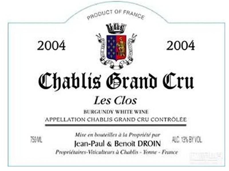 杜瓦安夏布利列级园雷克罗干白Domaine Jean-Paul & Benoit Droin Chablis Grand Cru Les Clos