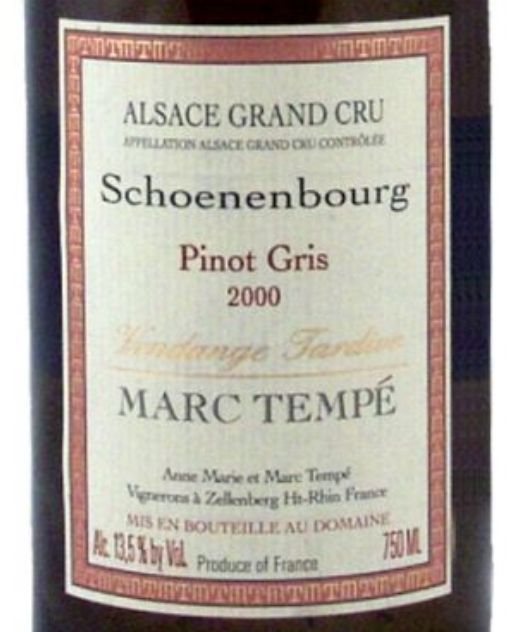 马克特佩酒庄石斛部格灰皮诺干白Domaine Marc Tempe Pinot Gris Schoenenbourg