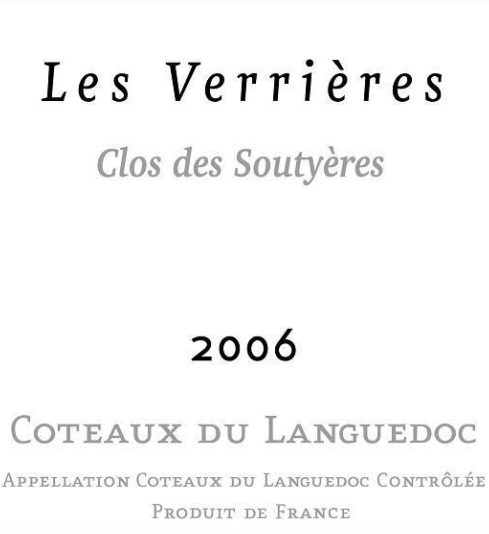 Domaine Les Verrieres de Montagnac Coteaux du Languedoc Clos des Soutyeres