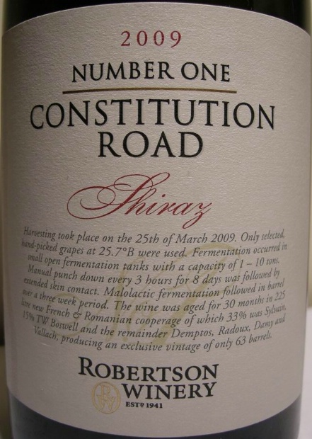 罗宾逊第一宪法西拉干红Robertson Winery Number One Constitution Road Shiraz