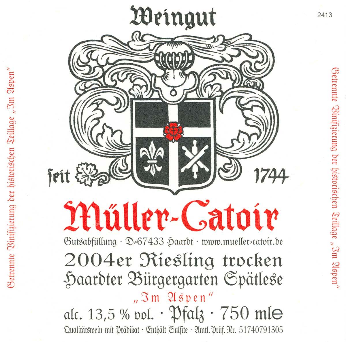 卡托尔哈尔特曼德琳雷司令迟摘干白Muller-Catoir Haardter Mandelgarten Riesling Spatlese