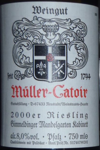 卡托尔金梅汀杏花园雷司令小房酒Muller-Catoir Gimmeldinger Mandelgarten Riesling Kabinett