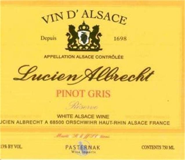 艾伯特珍藏灰皮诺干白Lucien Albrecht Reserve Pinot Gris