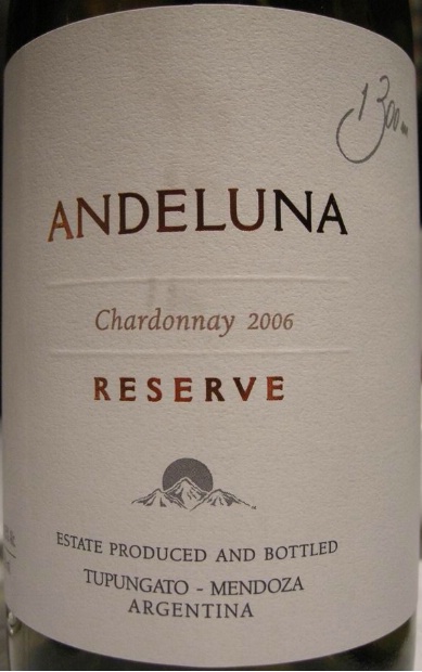 安第麓纳珍藏霞多丽干白Andeluna Cellars Reserve Chardonnay