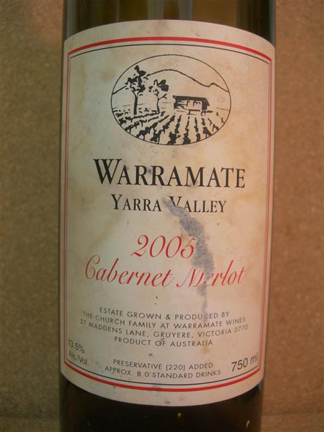 华来美白标赤霞珠梅洛干红Warramate White Label Cabernet Merlot