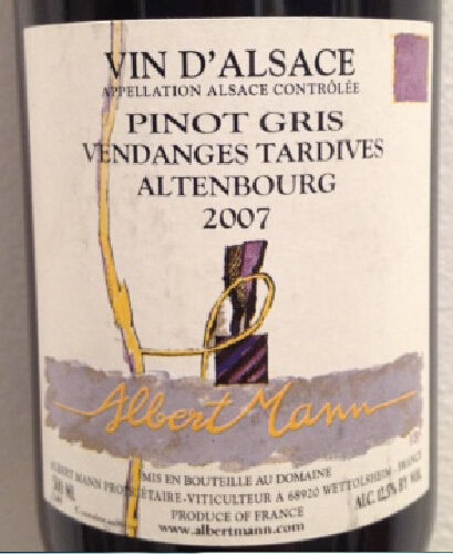 阿伯曼爱腾堡塔迪维灰皮诺干白Albert Mann Altenbourg Vendanges Tardives Pinot Gris