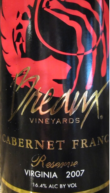 布鲁品丽珠珍藏干红Breaux Vineyards Cabernet Franc Reserve