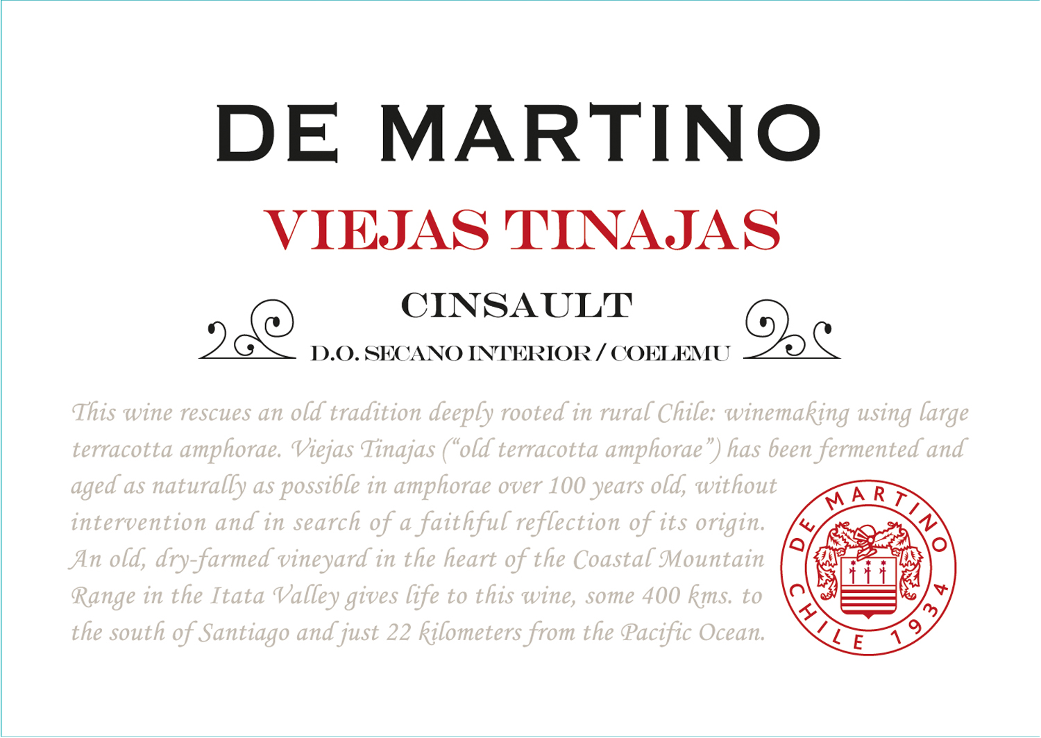 德马丁诺老藤神索干红De Martino Viejas Tinajas Cinsault