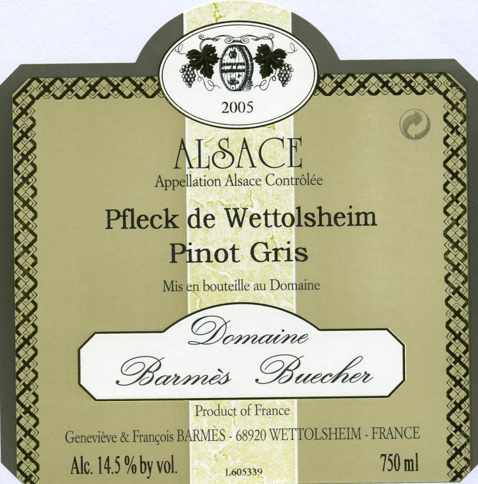 巴尔梅布彻皮弗莱克灰皮诺干白Domaine Barmes-Buecher Pinot Gris Pfleck