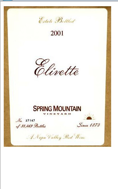 春山埃里维特干红Spring Mountain Vineyard Elivette