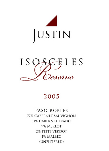 贾斯汀珍藏等腰干红Justin Vineyards & Winery Reserve Isosceles