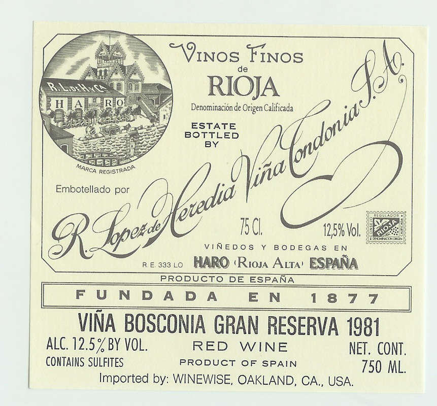 洛佩兹雷迪亚波斯科尼亚珍藏干红R Lopez de Heredia Vina Bosconia Reserva