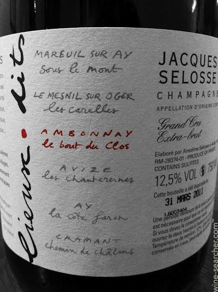 瑟洛斯安邦内高级园鲍得超级香槟Jacques Selosse Ambonnay Grand Cru Le Bout du Clos Extra Brut